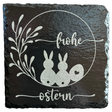 Schiefer Untersetzer 10 x 10 cm "Frohe Ostern"