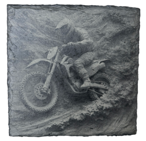 Schiefer Untersetzer 10 x 10 cm "Motocross"