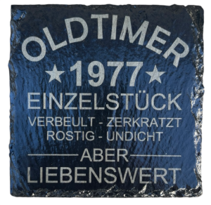 Schiefer Untersetzer 10 x 10 cm "Oldtimer 1977"