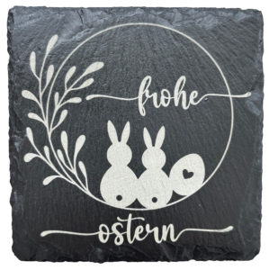 Schiefer Untersetzer 10 x 10 cm "Frohe Ostern"