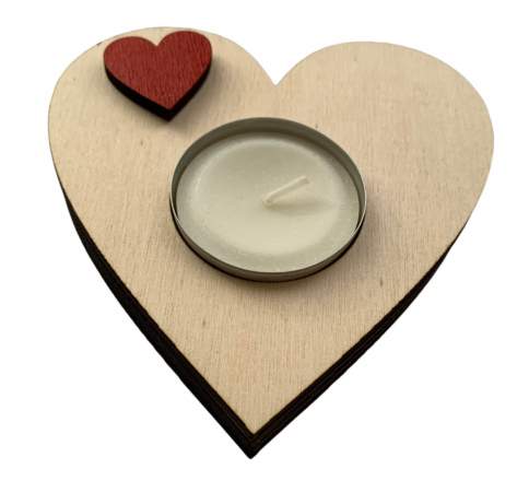 Teelichthalter Herz aus Holz 10 cm x 10 cm